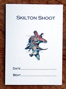 Bespoke shoot card with pheasant, duck partridge and also the date and beaters day