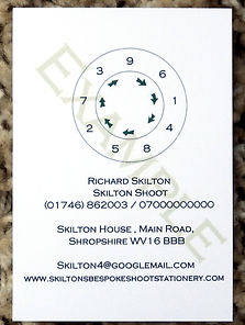 Bespoke personalised shoot card showing peg number wheel along with personalised information