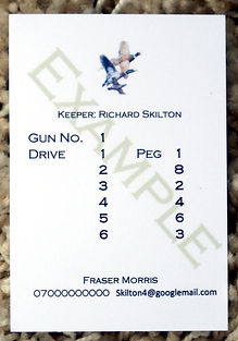 bespoke personalised shoot cards showing guns drives and peg numbers
