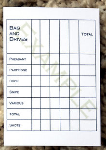 Bespoke personalised shoot cards showing bag and drive grid