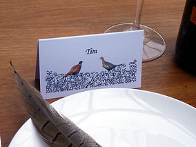 shoot wedding, pheasant name place card, wedding stationery, shoot cards, game cards