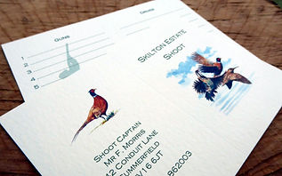 shoot card, game card, bespoke design, pheasant, partridge, woodcock, gun