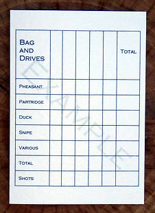 Bespoke personalised shoot card showing a bag and drive grid for game shooting