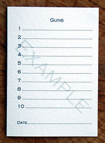 Bespoke personalised shoot card showing 10 guns and the date