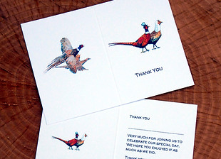 pheasant thank you card, pheasant wedding, shoot stationery, shoot cards, game cards