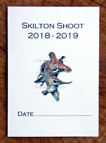 Example of a bespoke shoot card with the season, date and flying pheasant, duck and partridge