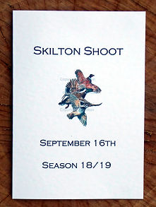 Bespoke shoot card showing the game season with three flying birds. Pheasant, duck and partridge