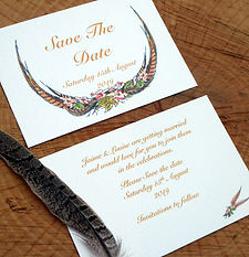 pheasant feather save the date card. shoot wedding stationery, shoot cards, game cards