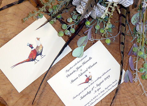 pheasant wedding invitation, pheasant feather bouquet, shoot wedding, pheasant wedding, game cards, shoot cards