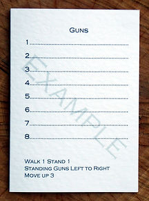 Bespoke personalised shoot card showing 8 guns and pegs
