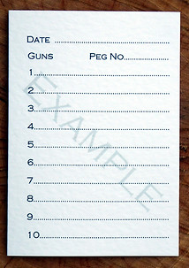 Bespoke personalised shoot card showing 10 guns tempate with date and peg number