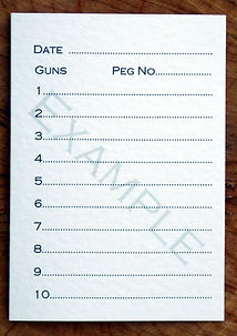 Bespoke personalised shoot card showing 10 guns tempate with date and peg number