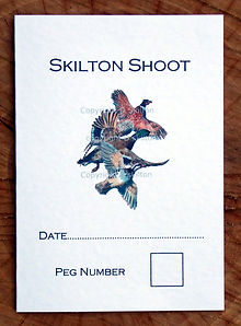 Bespoke shoot card with date, peg number, pheasant, partridge and duck