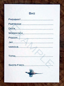 Bespoke, personalised shoot card showing bag or quarry totals along with pheasant