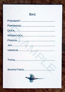 Bespoke, personalised shoot card showing bag or quarry totals along with pheasant