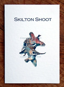 Bespoke shoot card with three flying birds. pheasant, duck and partridge. All can be personalised