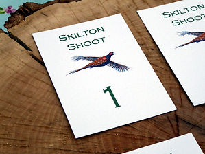 sweepstake cards, shoot cards, pheasant cards, shoot stationery, peg number cards, game cards