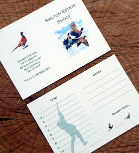shoot card, game card, bespoke, pheasant, partridge, woodcock, game shooting