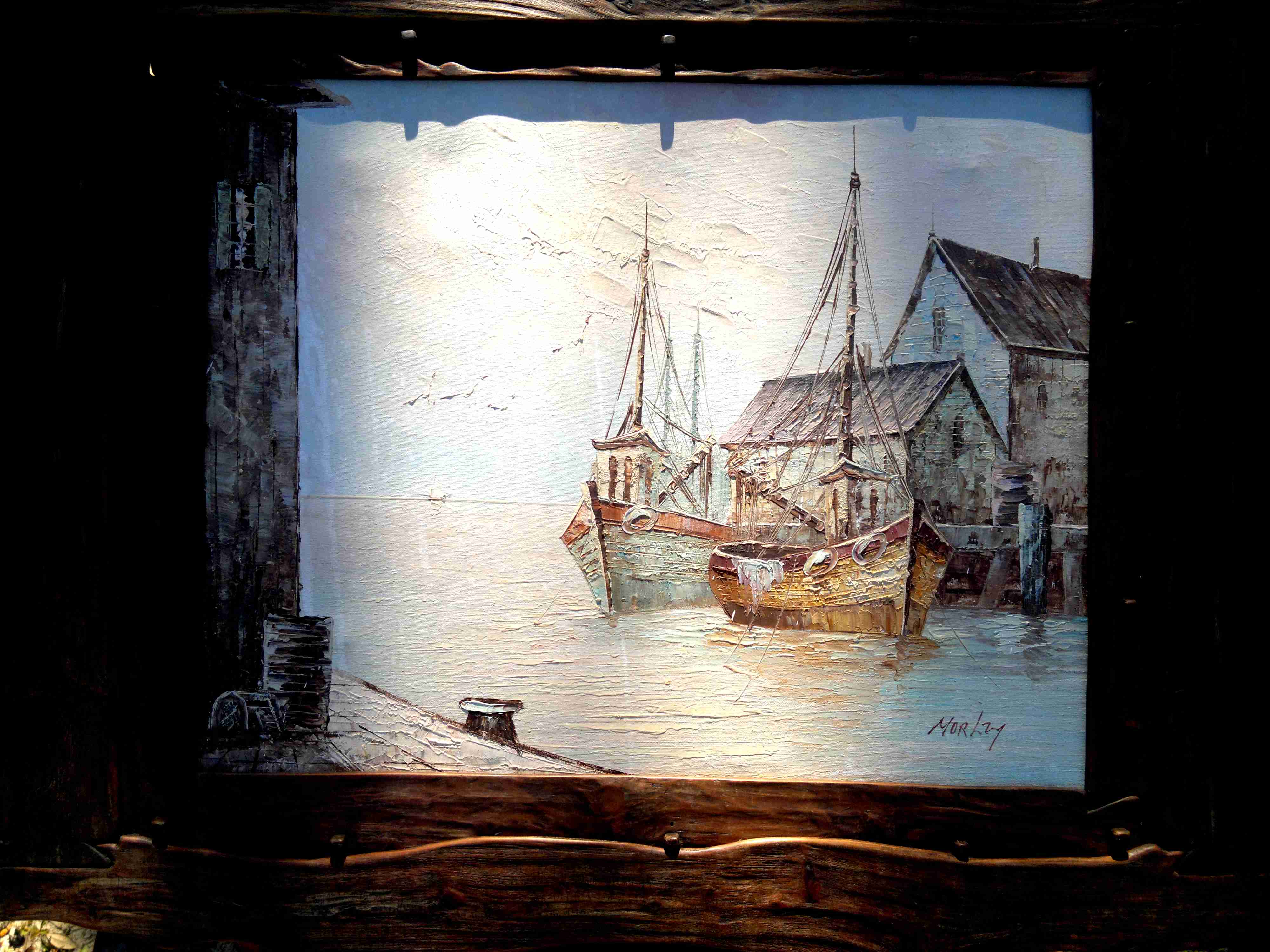 Oil painting with hand carved cedar