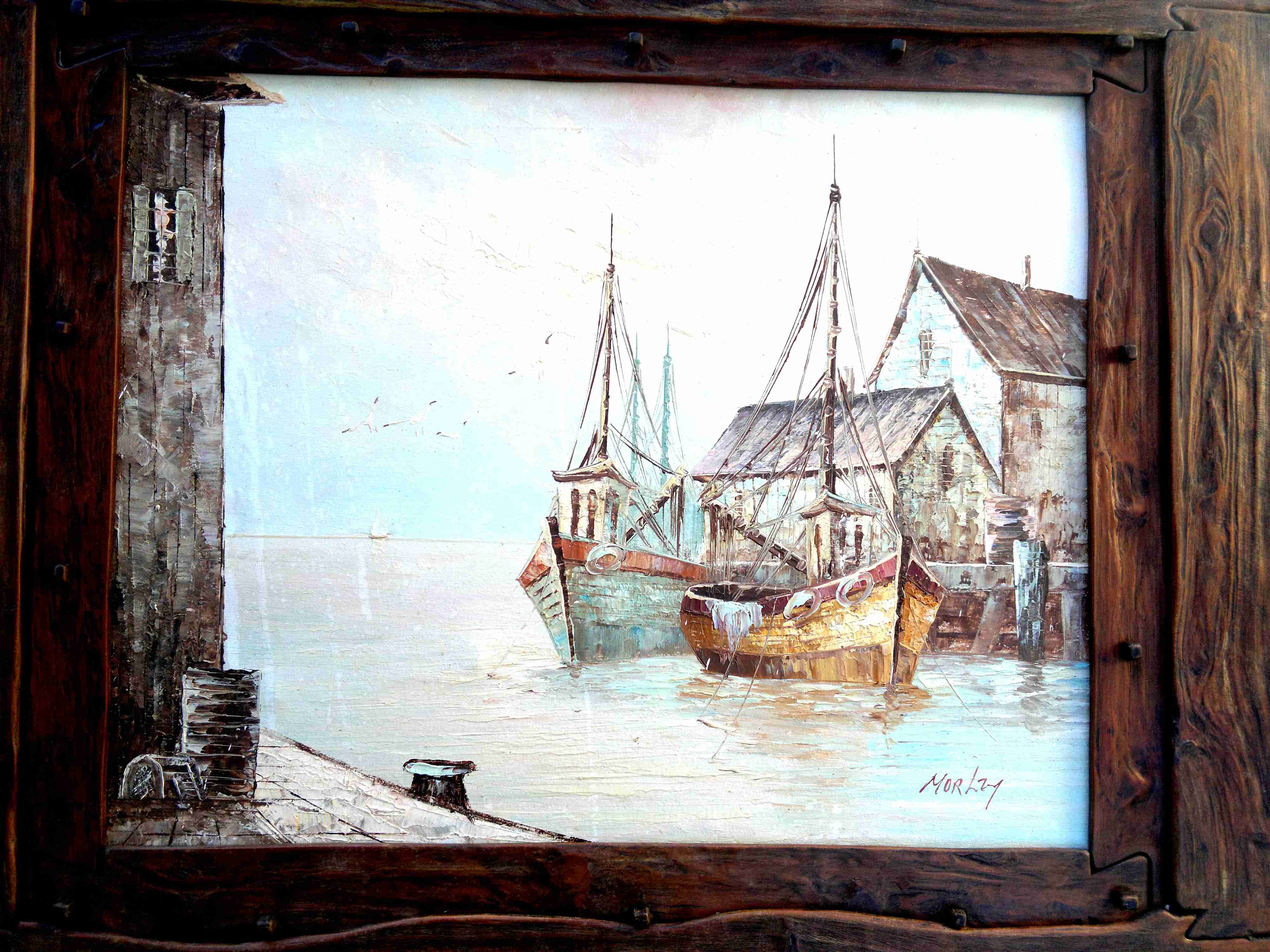 Oil painting with hand carved cedar