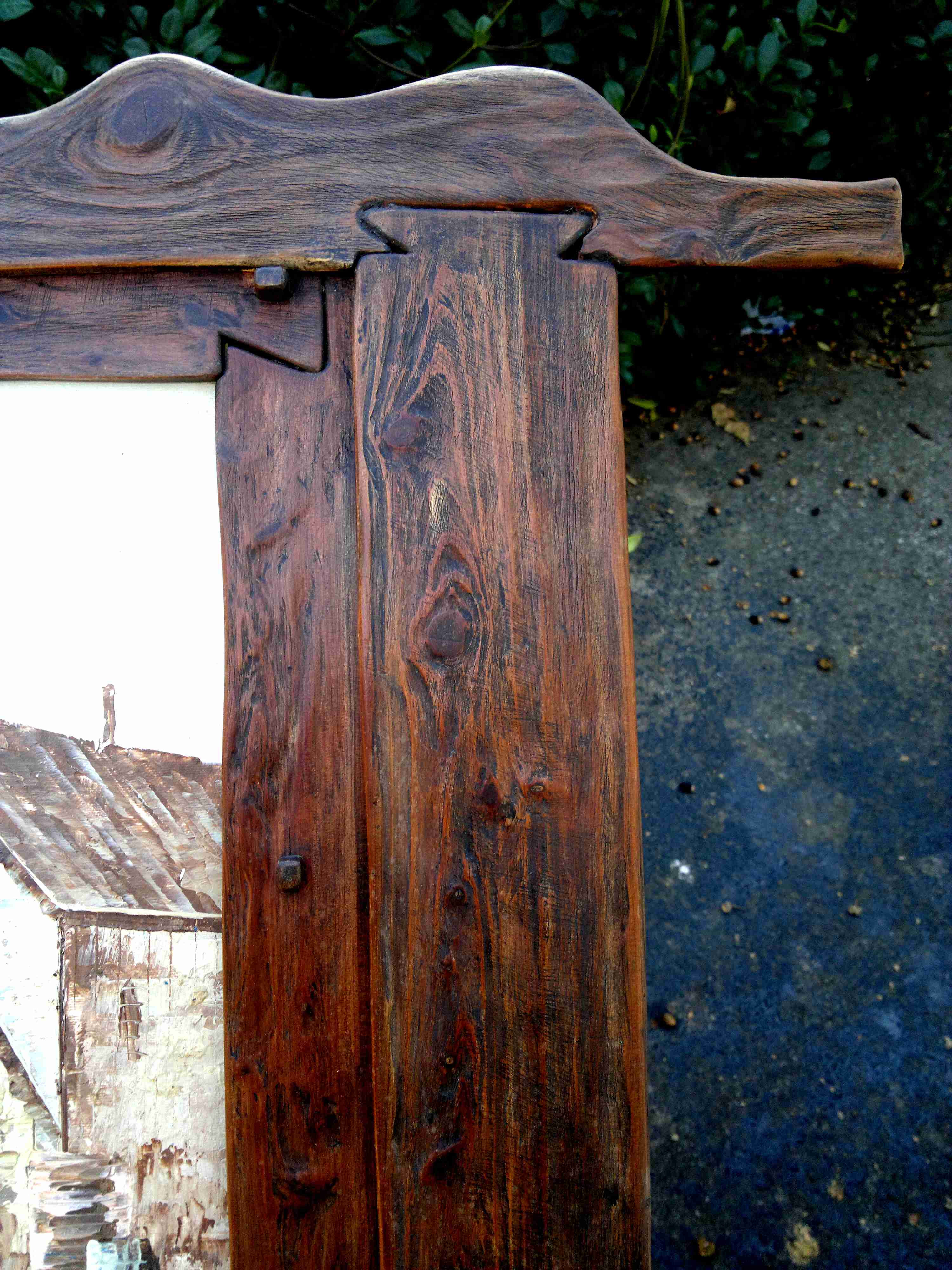 Oil painting with hand carved cedar