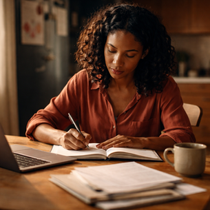 Morning work session at the kitchen table