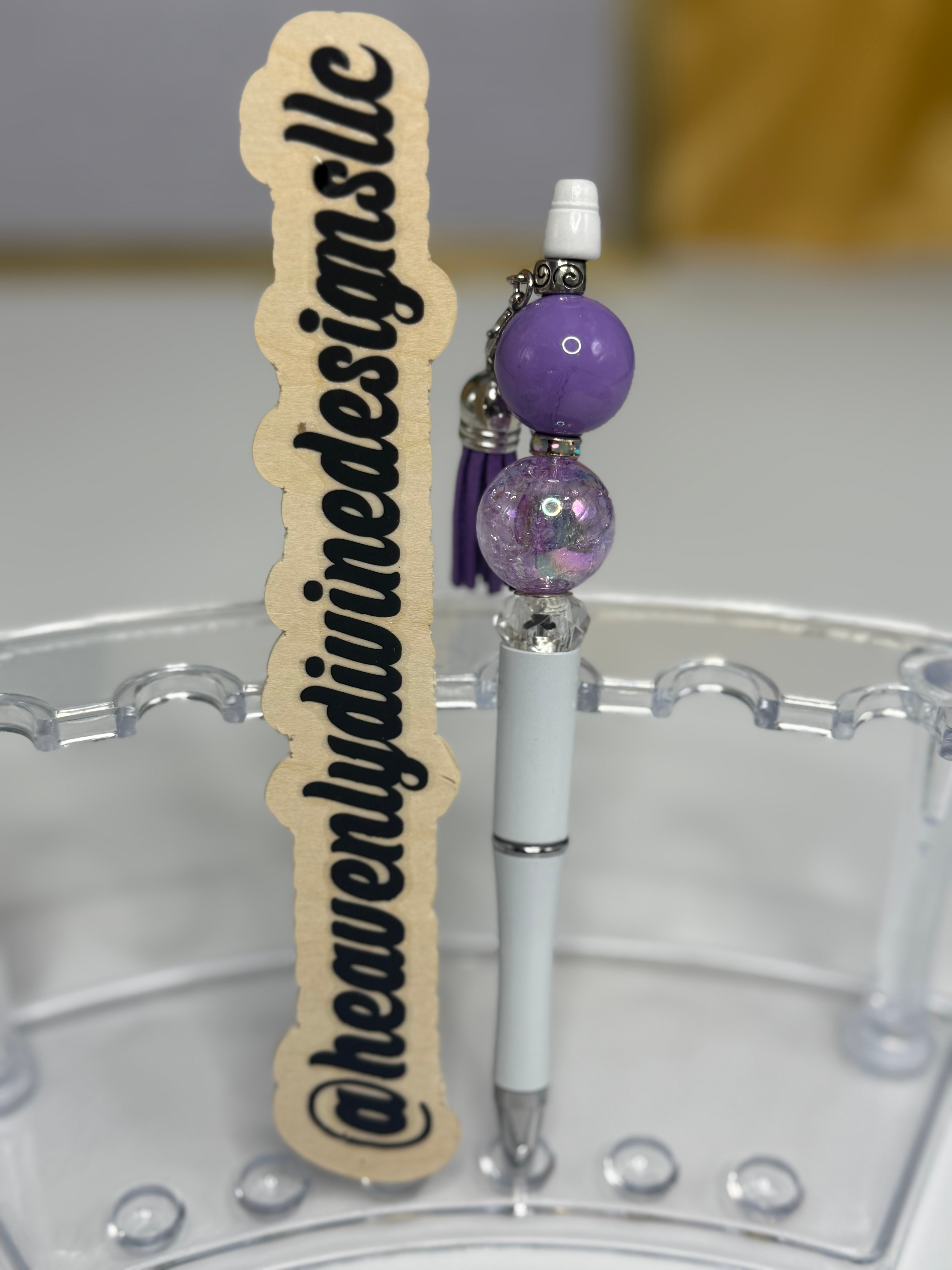 Purple & White Beaded Pen