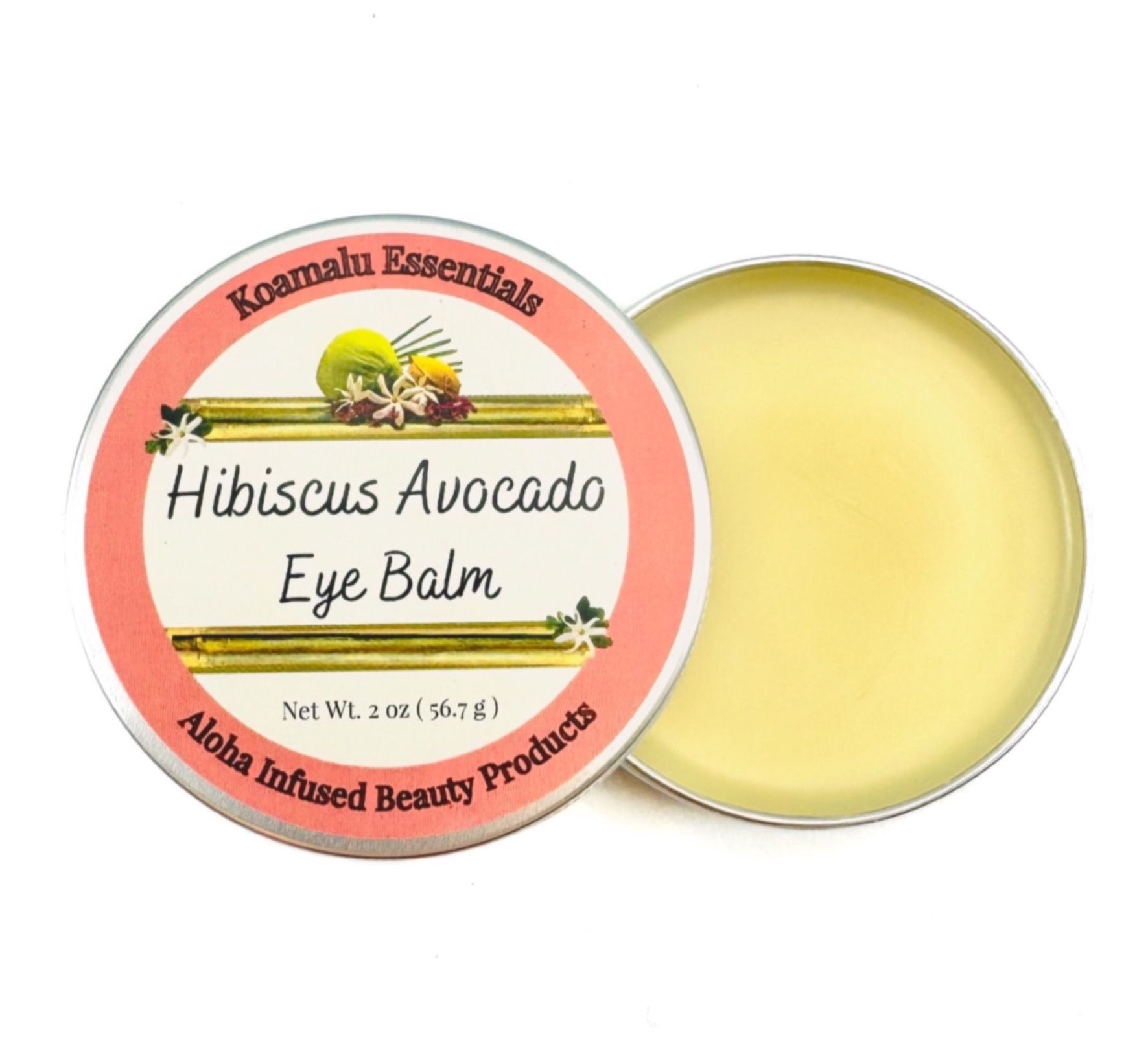 Top view of Hibiscus Avocado Eye Balm, featuring a smooth texture ideal for brightening skin pigmentation.