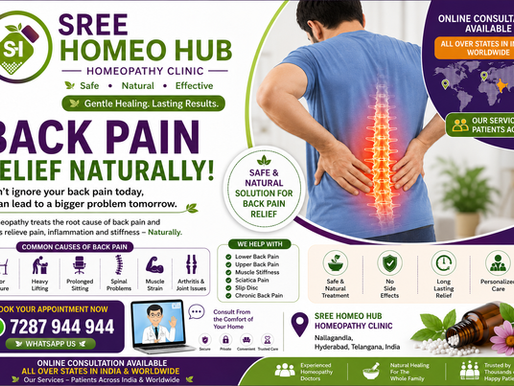 Back pain treatment consultation at Sree Homeo Hub Homeopathy Clinic Hyderabad."