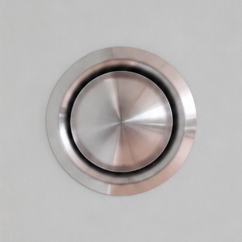 Stainless steel ceiling air valve for residential MVHR and ventilation systems.