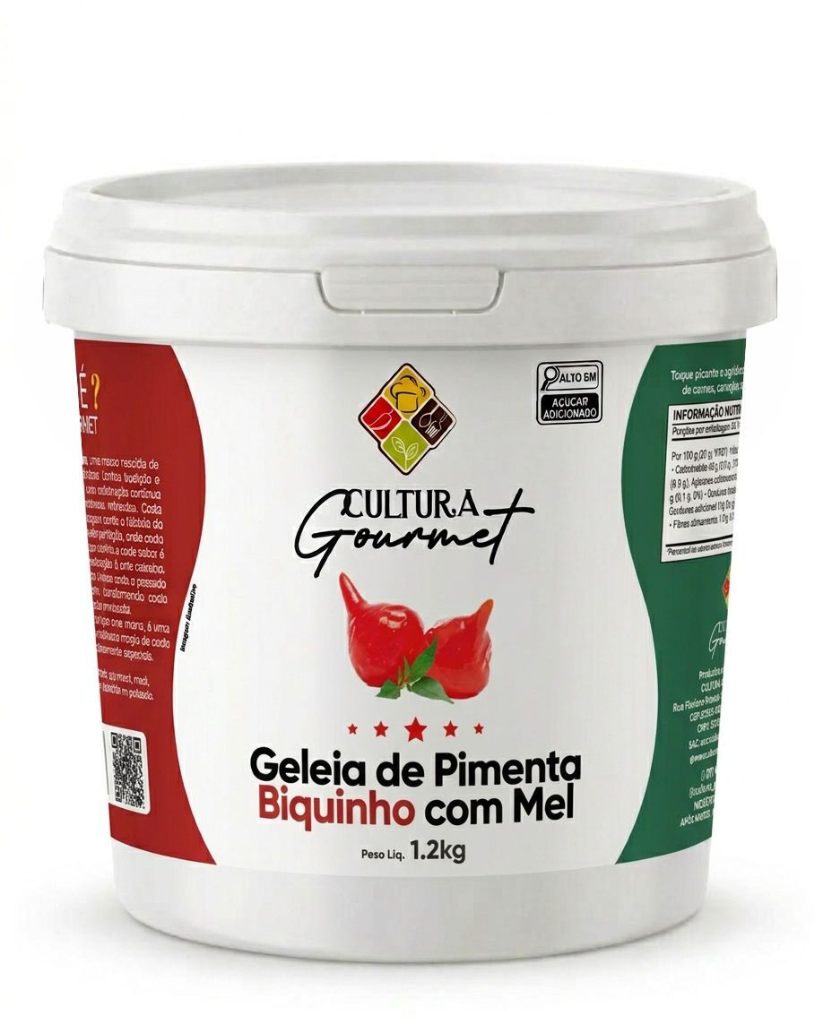 Balde de 1,2 kg de Geleia de Pimenta Biquinho com Mel Cultura Gourmet