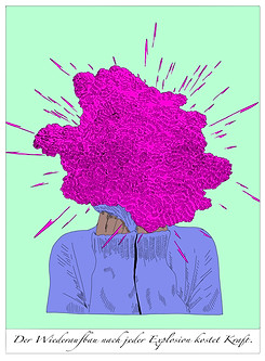 Digitale Zeichnung eins in grellen Pink explodierenden Kopfes.