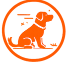 Confident dog icon showing a calm dog sitting attentively inside a circle, representing confidence, focus, and reliable obedience.