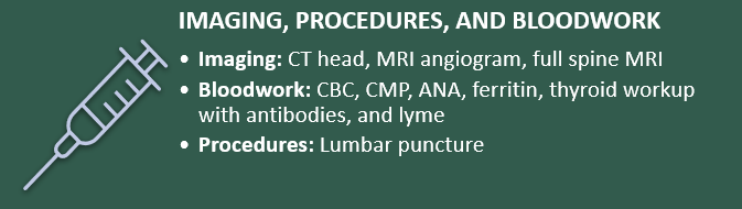 Imaging, procedures, and bloodwork