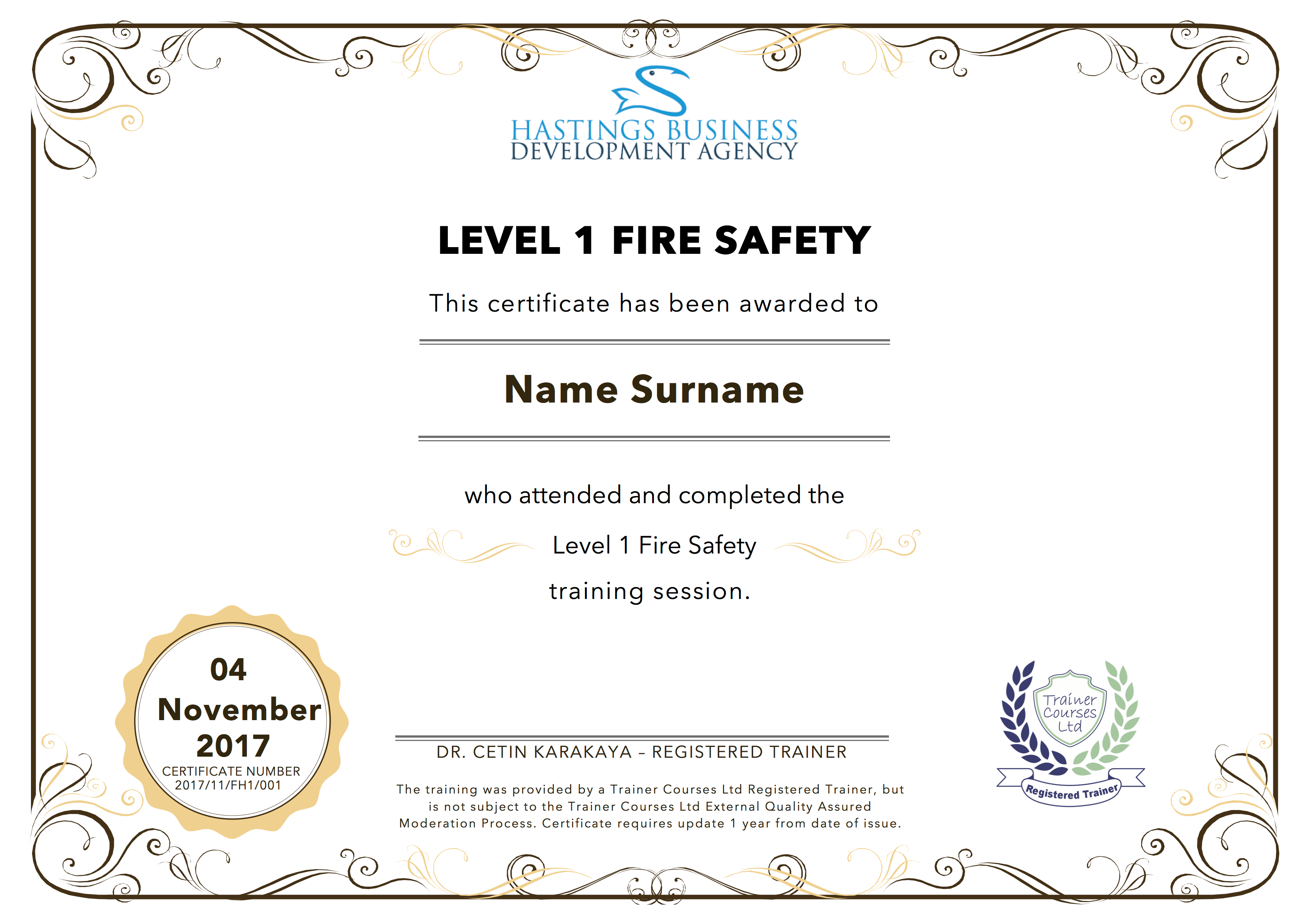 Level-1 Fire Safety & Fire Marshal Training Pack and Certificate