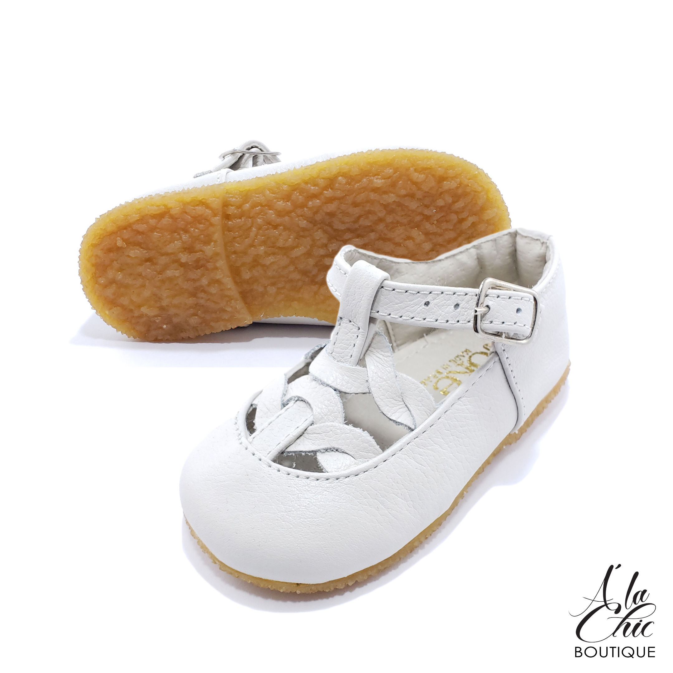 Leather Mary Janes with Woven Straps