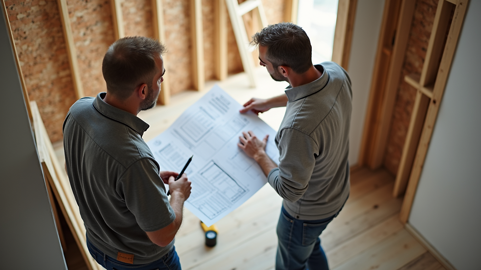 High angle view of a contractor discussing renovation plans with a homeowner