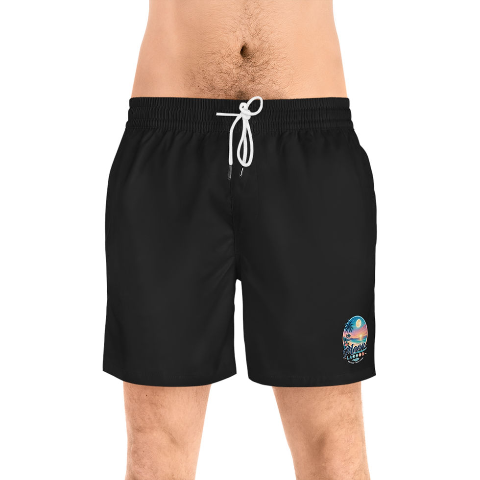 Thumbnail: Men's Black Swim Shorts with Tropical Sunset Skull Graphic
