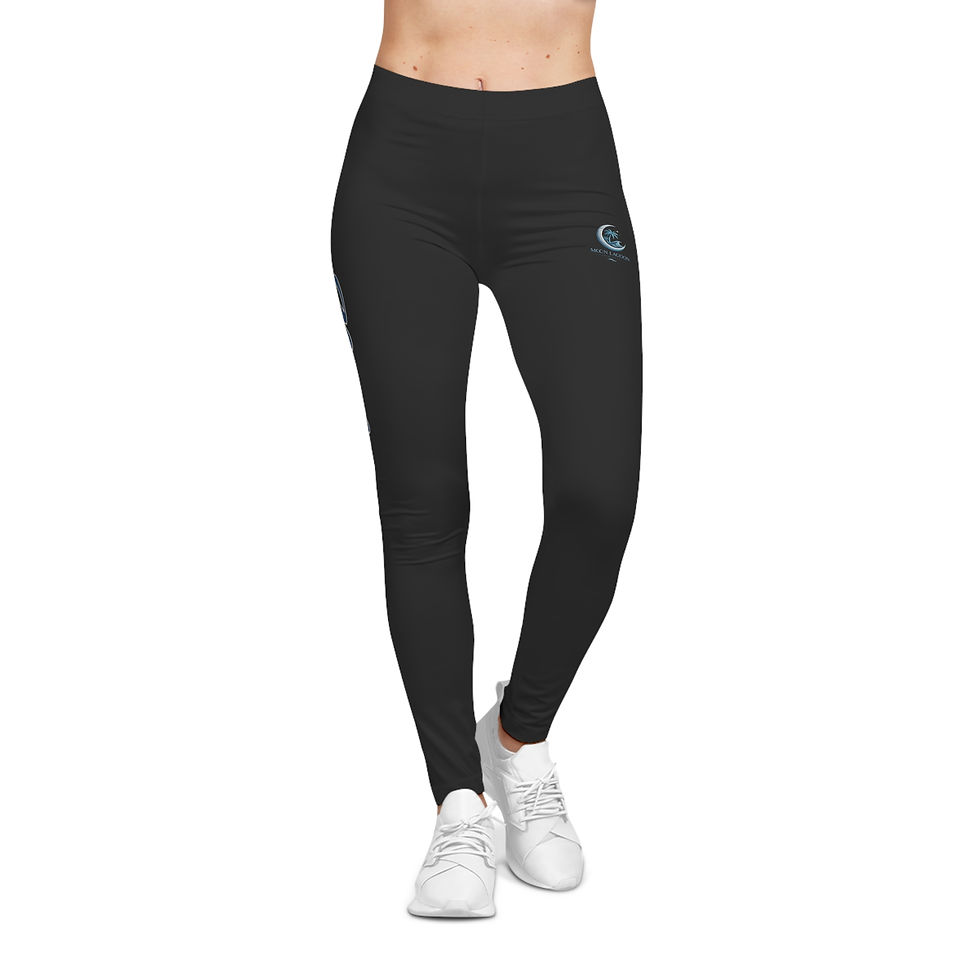 Thumbnail: Heathered Script Black Women's Leggings — Retro Yellow-Orange Side Logo