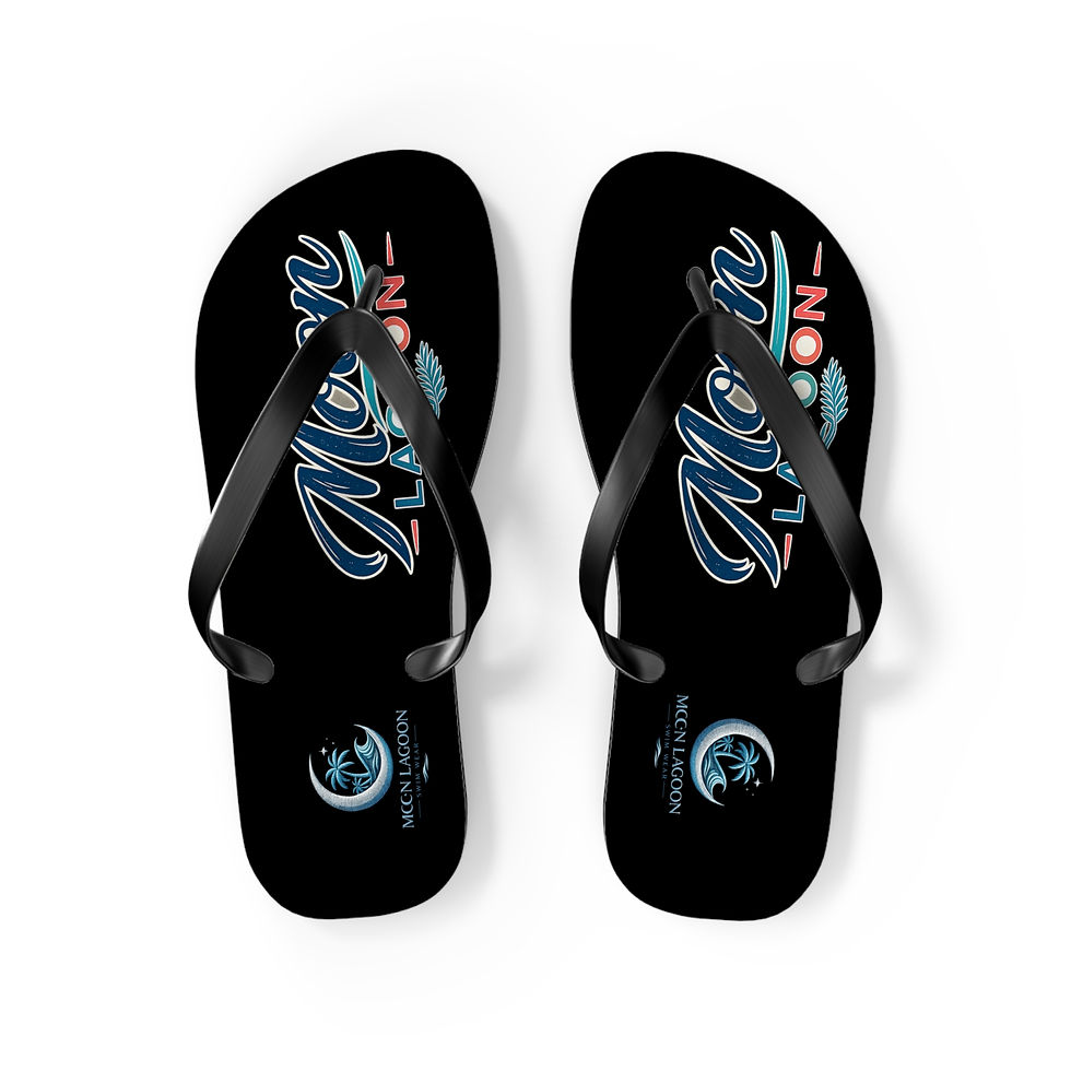 Thumbnail: Neon Moon Beach Black Flip Flops – Retro Surf Logo Sandals