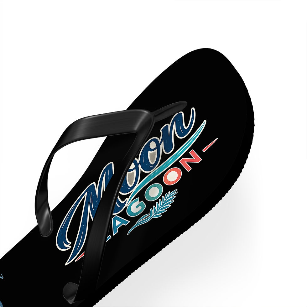 Thumbnail: Neon Moon Beach Black Flip Flops – Retro Surf Logo Sandals