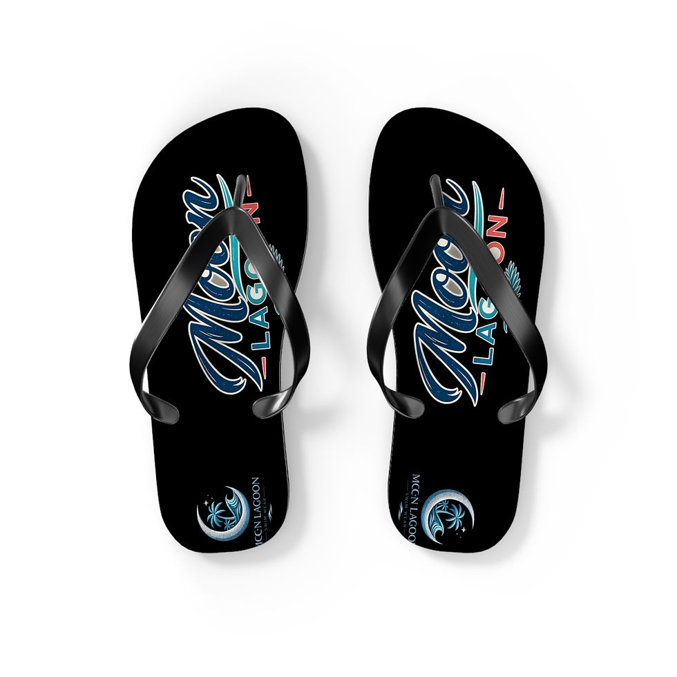 Thumbnail: Neon Moon Beach Black Flip Flops – Retro Surf Logo Sandals