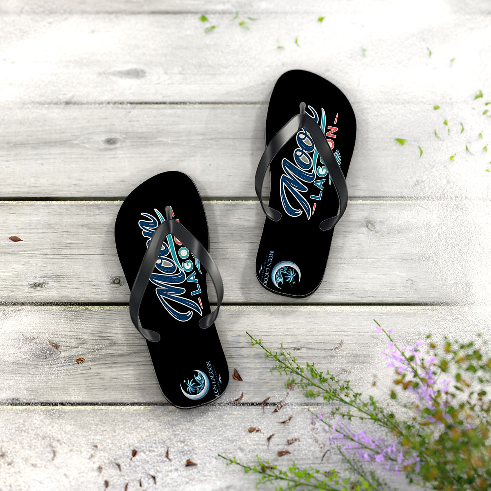 Thumbnail: Neon Moon Beach Black Flip Flops – Retro Surf Logo Sandals