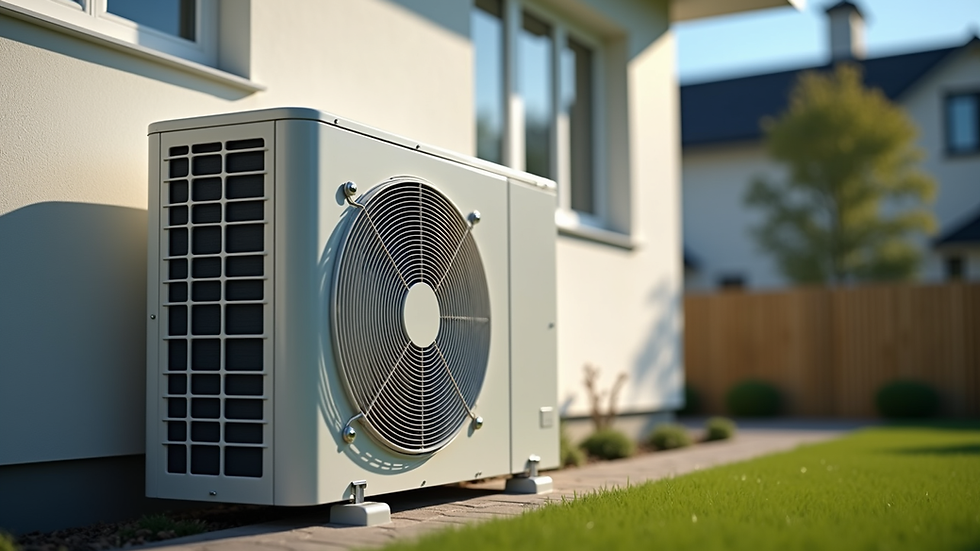 Eye-level view of a modern air conditioning unit installed outside a home