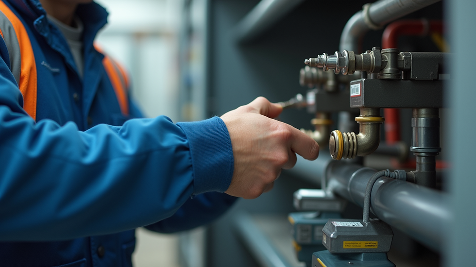 Close-up view of HVAC technician connecting refrigerant lines during installation