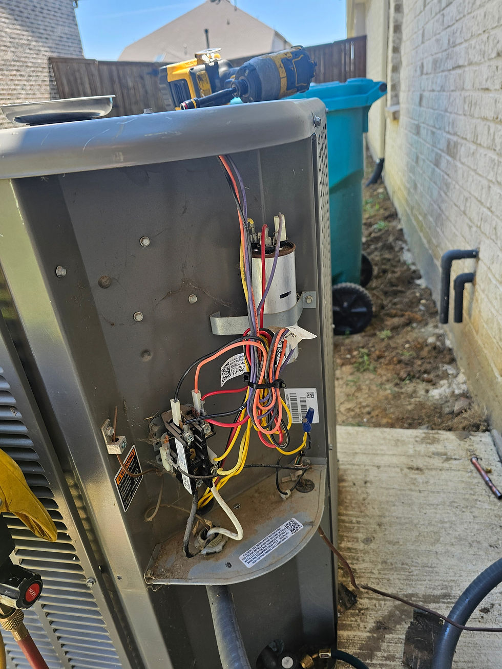 Eye-level view of an air conditioning unit outside a residential home