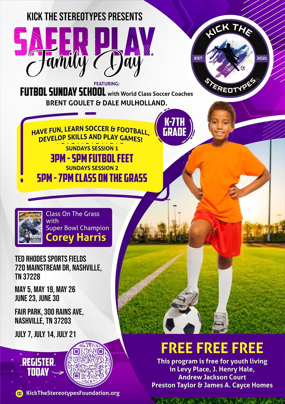 Safer Play Futbol Sunday School | Free /$25 a week / $125 for 8 weeks