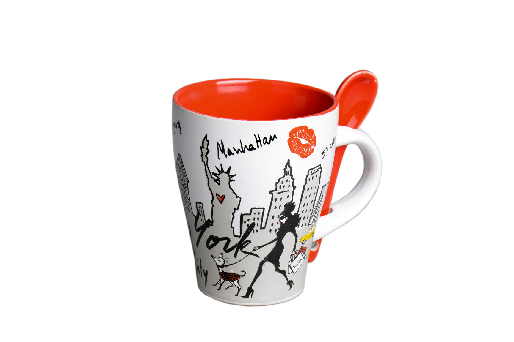 MUG SPOON - NYC SHOPPING WHITE RED