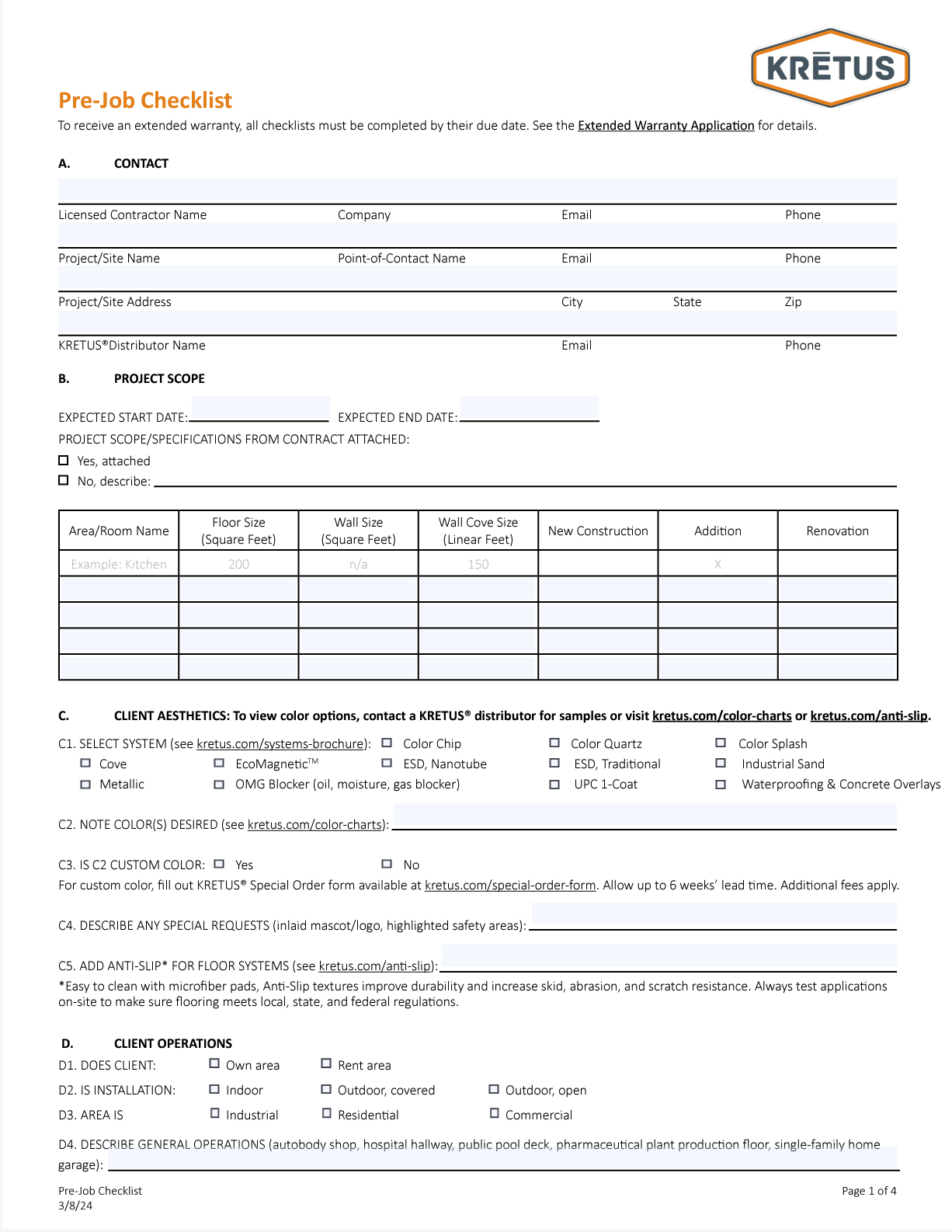 Pre-Job Checklist | Kretus