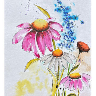 Aquarellgemälde mit pinken und weißen Gänseblümchen, handgemalte Blumenkunst von TintenkillerArt, fröhliches Wandbild für dein Zuhause.